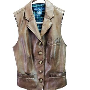 Ralph Lauren Ladies Leather Vest Plaid Lining Sz 4